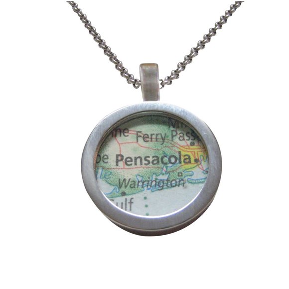 Pensacola Florida Map Pendant Necklace - Picture 1 of 3